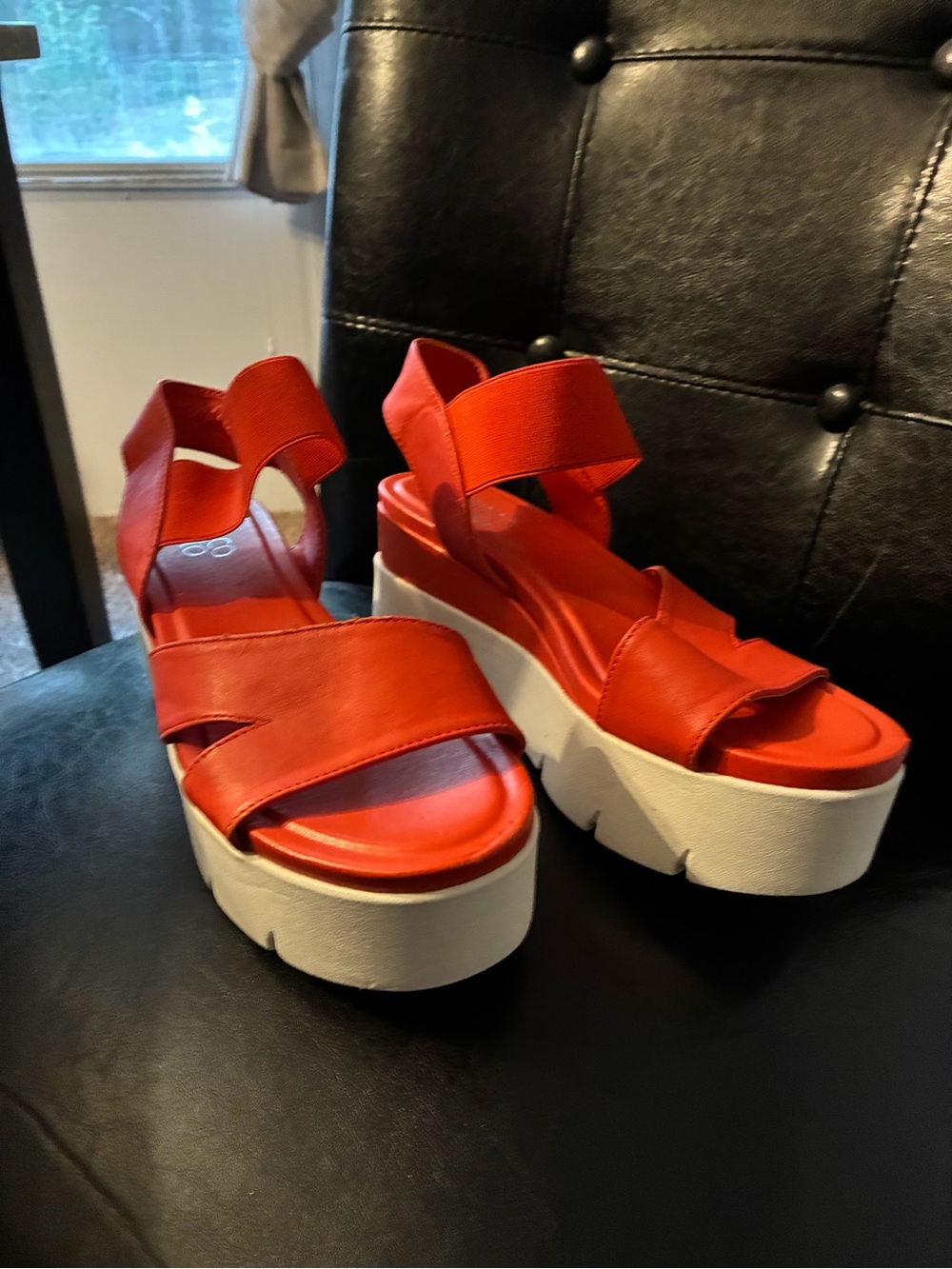 Franco Sarto orange platform Sandals with Velcro Straps - Women